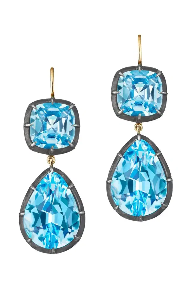 Fred Leighton Blue Topaz Collet Double Drop Earrings