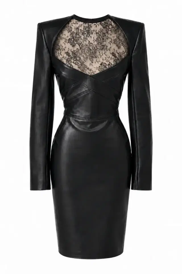 LaQuan Smith Seamed Midi Dress with Lace Inserts