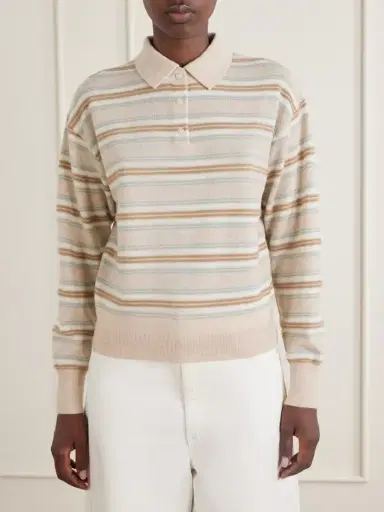 Guest In Residence Collegiate Striped Cashmere Polo Sweater | Thumbnail 3