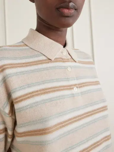 Guest In Residence Collegiate Striped Cashmere Polo Sweater | Thumbnail 5
