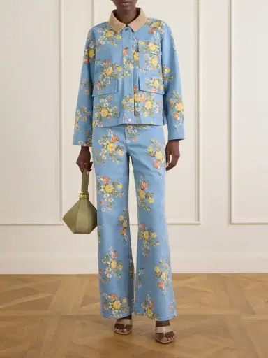 Veronica Beard Leighton Corduroy-trimmed Floral-print Denim Jacket | Thumbnail 2