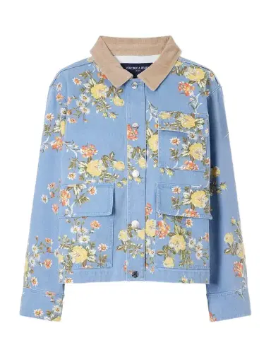 Veronica Beard Leighton Corduroy-trimmed Floral-print Denim Jacket | Thumbnail 1