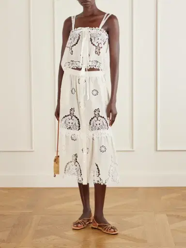 Miguelina Carolina Guipure Lace-trimmed Cotton-blend Maxi Skirt | Thumbnail 2