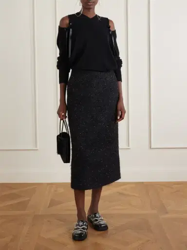 Simone Rocha Shearling-trimmed Metallic-tweed Midi Skirt | Thumbnail 2