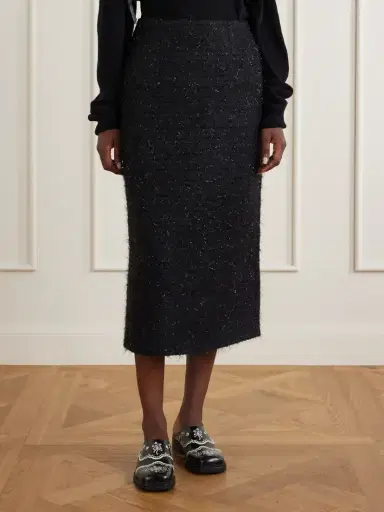 Simone Rocha Shearling-trimmed Metallic-tweed Midi Skirt | Thumbnail 3