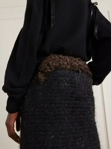 Simone Rocha Shearling-trimmed Metallic-tweed Midi Skirt | Thumbnail 5