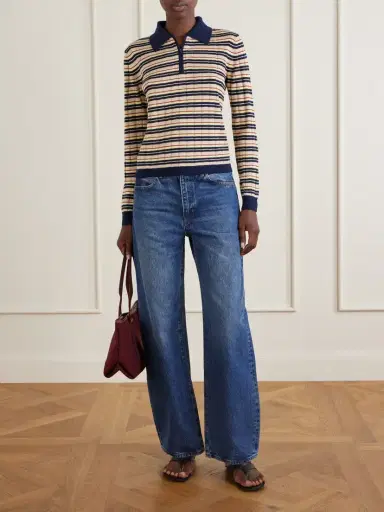 Guest In Residence Striped Silk And Linen-blend Polo Shirt | Thumbnail 2