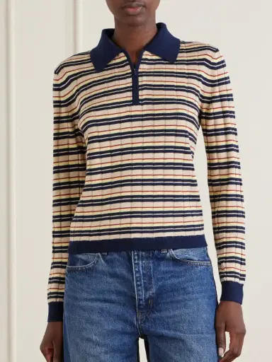 Guest In Residence Striped Silk And Linen-blend Polo Shirt | Thumbnail 3
