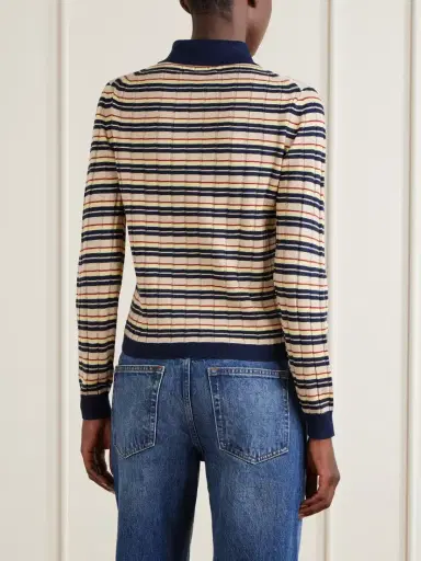 Guest In Residence Striped Silk And Linen-blend Polo Shirt | Thumbnail 4
