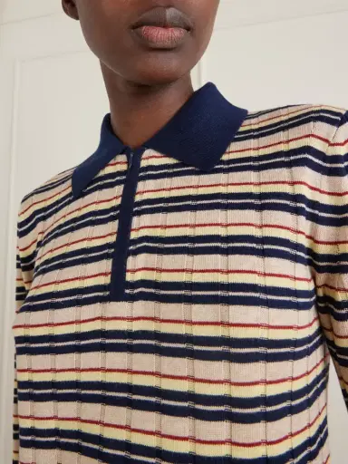 Guest In Residence Striped Silk And Linen-blend Polo Shirt | Thumbnail 5