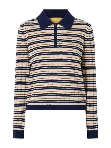 Guest In Residence Striped Silk And Linen-blend Polo Shirt | Thumbnail 1