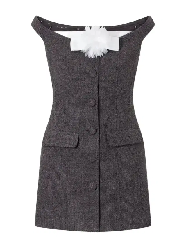 Self-Portrait Flower-appliquéd Wool-blend Off-the-shoulder Mini Dress