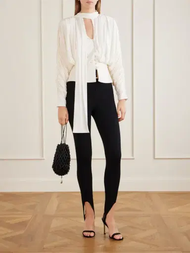 Self-Portrait Belted Stretch-jersey Stirrup Leggings | Thumbnail 2