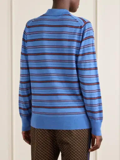 Wales Bonner Striped Wool And Cotton Polo Shirt | Thumbnail 4 Wales Bonner Striped Wool And Cotton Polo Shirt | Thumbnail 4