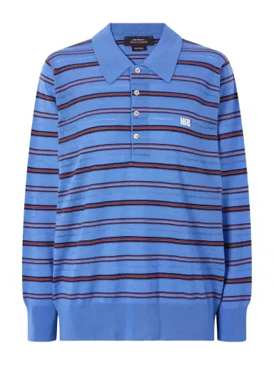 Wales Bonner Striped Wool And Cotton Polo Shirt | Thumbnail 1 Wales Bonner Striped Wool And Cotton Polo Shirt | Thumbnail 1