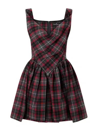 Vivienne Westwood Sunday Draped Checked Wool-blend Mini Dress | Thumbnail 1 Vivienne Westwood Sunday Draped Checked Wool-blend Mini Dress | Thumbnail 1