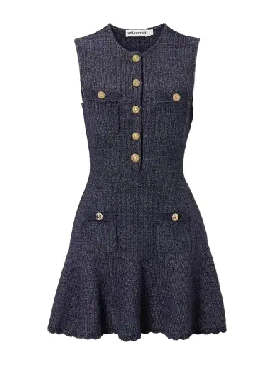 Self-Portrait Scalloped Knitted Cotton-blend Mini Dress | Thumbnail 1