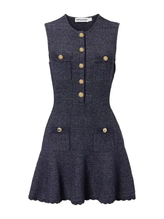 Self-Portrait Scalloped Knitted Cotton-blend Mini Dress