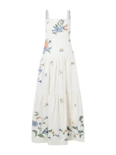 Agua by Agua Bendita Lima Brisa Floral-embroidered Linen Maxi Dress | Thumbnail 1 Agua by Agua Bendita Lima Brisa Floral-embroidered Linen Maxi Dress | Thumbnail 1