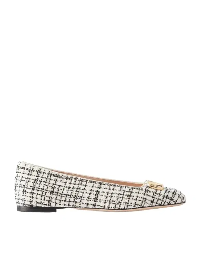 Valentino Garavani Vlogo Checked Leather-trimmed Bouclé Ballet Flats