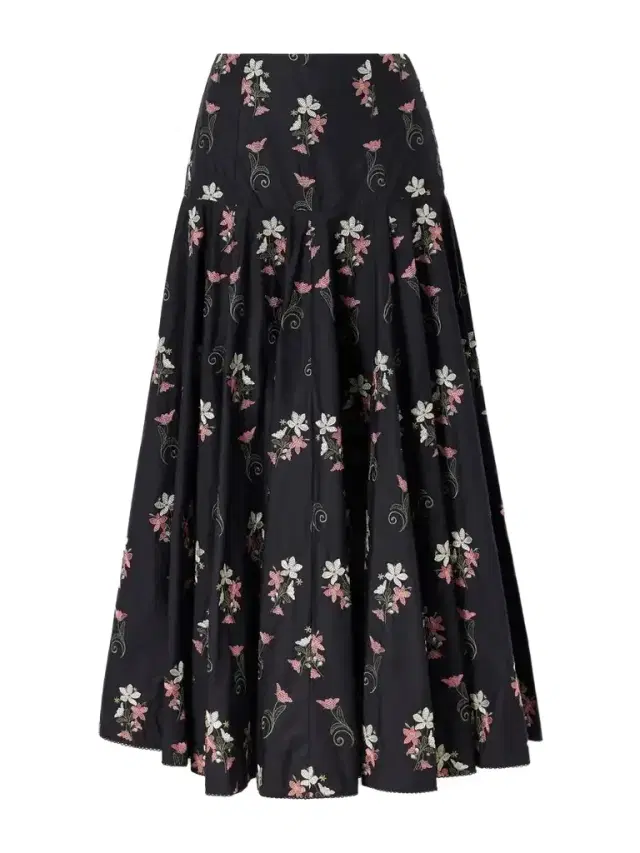 Agua by Agua Bendita Nacar Noche Floral-embroidery Cotton Maxi Skirt