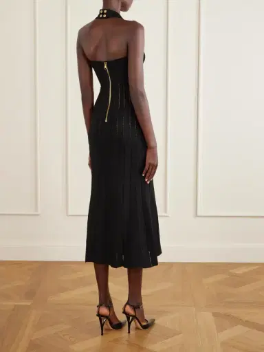 Balmain Flechage Halterneck Knit Jersey Midi Dress | Thumbnail 3