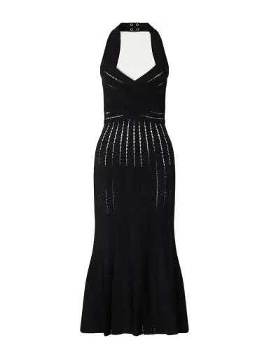 Balmain Flechage Halterneck Knit Jersey Midi Dress | Thumbnail 1