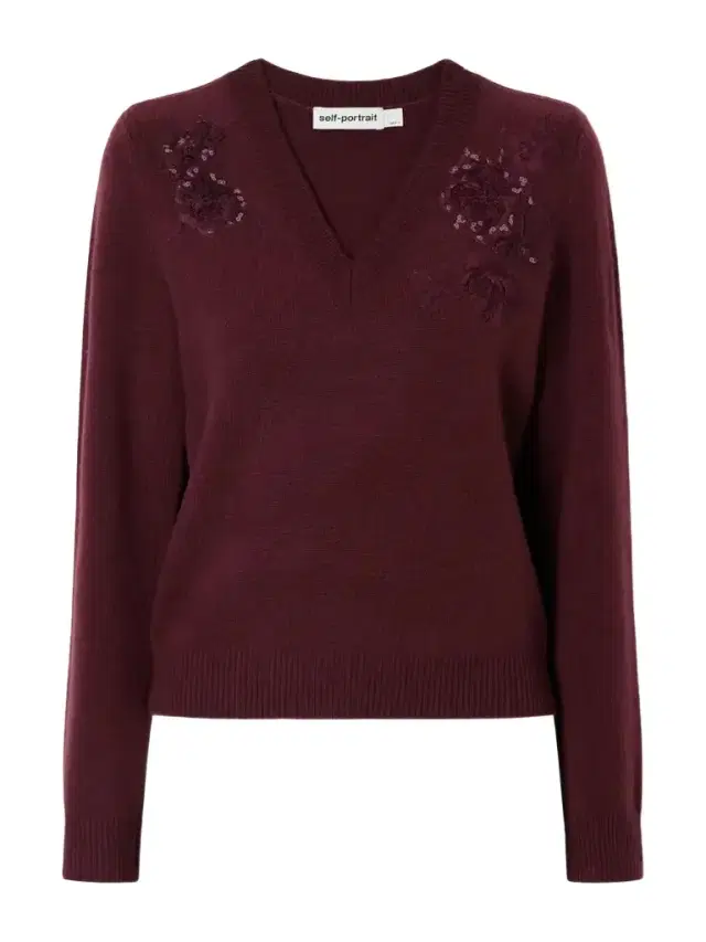 Self-Portrait Floral-embellished Wool-blend Cardigan