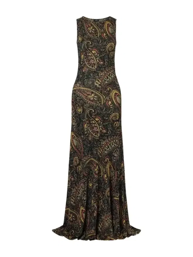 Etro Paisley-print Metallic Ribbed-knit Maxi Dress