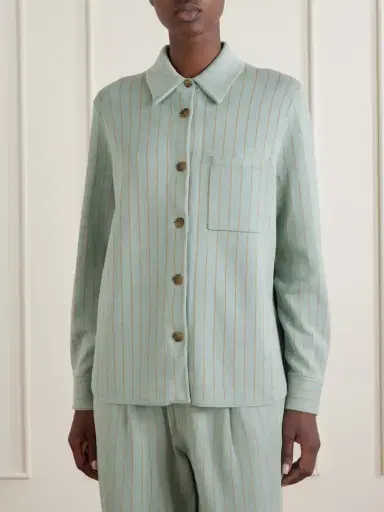 Guest In Residence Pinstriped Cotton And Silk-blend Shirt Cardigan | Thumbnail 3