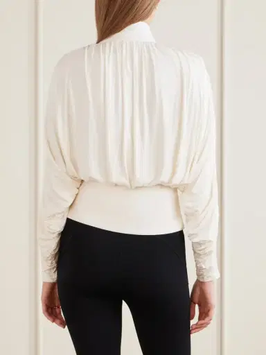 Self-Portrait Tie-detailed Gathered Stretch-jersey Blouse | Thumbnail 4 Self-Portrait Tie-detailed Gathered Stretch-jersey Blouse | Thumbnail 4