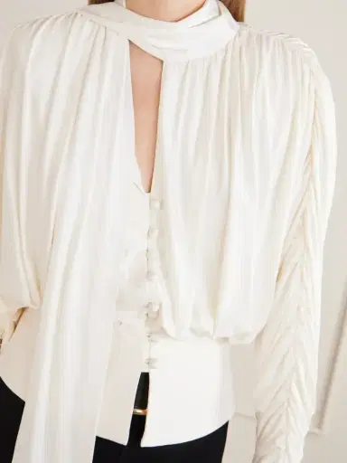 Self-Portrait Tie-detailed Gathered Stretch-jersey Blouse | Thumbnail 5 Self-Portrait Tie-detailed Gathered Stretch-jersey Blouse | Thumbnail 5