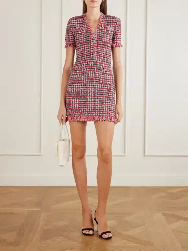 Self-Portrait Checked Frayed Cotton-blend Mini Dress | Thumbnail 2