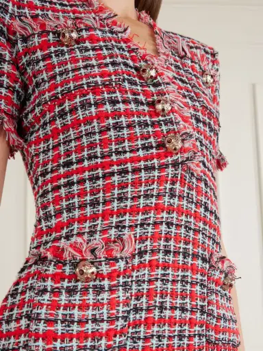 Self-Portrait Checked Frayed Cotton-blend Mini Dress | Thumbnail 4