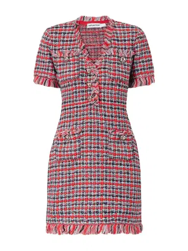 Self-Portrait Checked Frayed Cotton-blend Mini Dress | Thumbnail 1