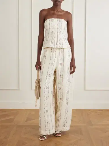 Agua by Agua Bendita Tota Navegante Floral-embroidered Linen Wide-leg Pants | Thumbnail 2