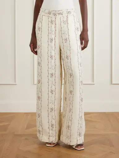 Agua by Agua Bendita Tota Navegante Floral-embroidered Linen Wide-leg Pants | Thumbnail 3