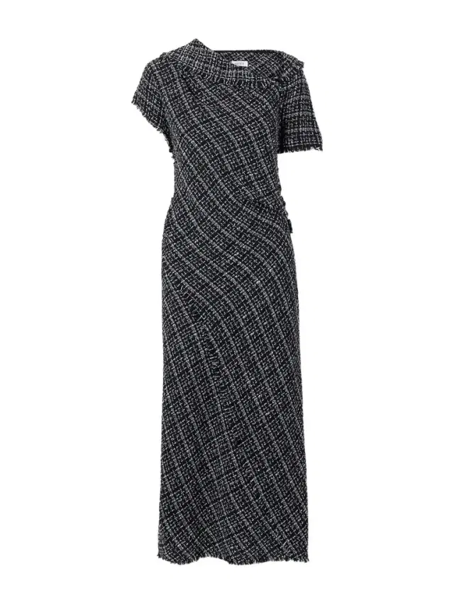 Erdem Asymmetric Cotton-blend Tweed Midi Dress