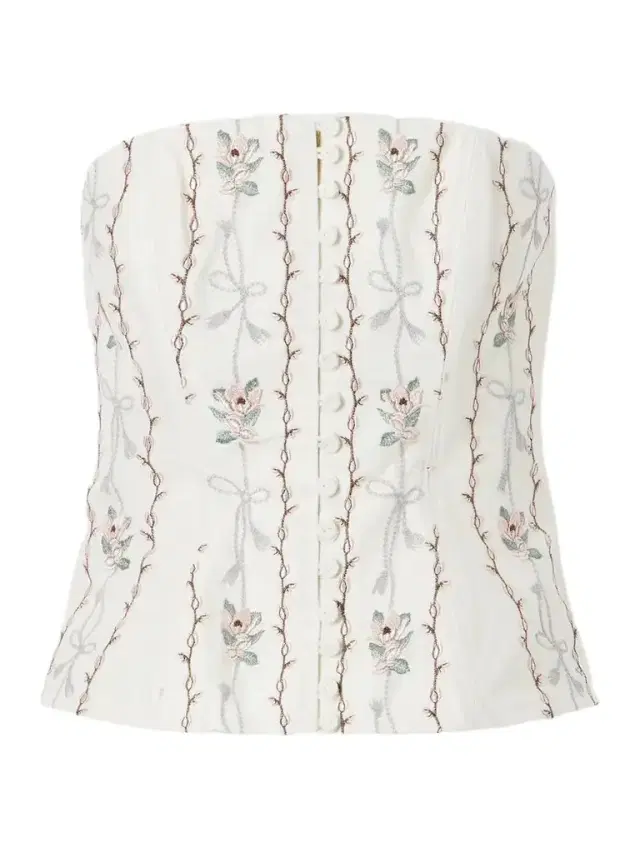 Agua by Agua Bendita Abelia Navegante Floral-embroidered Linen Corset Top