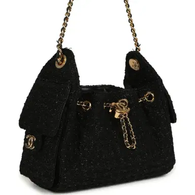 Chanel Chanel Mini 25 Hobo Bag Black Tweed Bouclé Gold Hardware | Thumbnail 2 Chanel Chanel Mini 25 Hobo Bag Black Tweed Bouclé Gold Hardware | Thumbnail 2