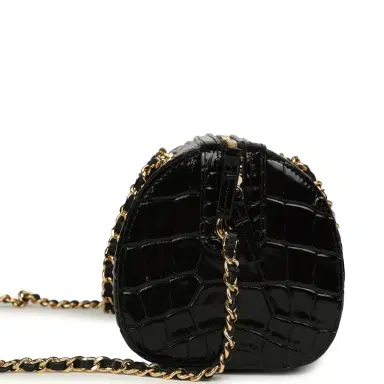 Chanel Chanel Mini Timeless Classic Barrel Bag with Chain Black Croc Embossed Calfskin Gold Hardware | Thumbnail 3