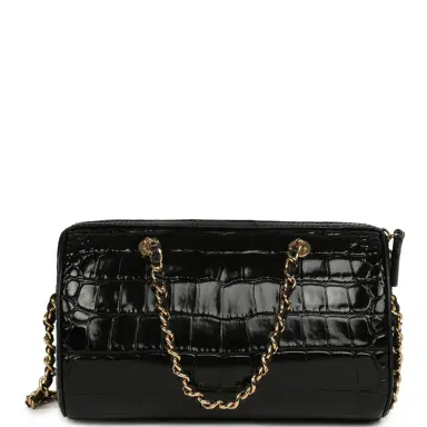 Chanel Chanel Mini Timeless Classic Barrel Bag with Chain Black Croc Embossed Calfskin Gold Hardware | Thumbnail 4