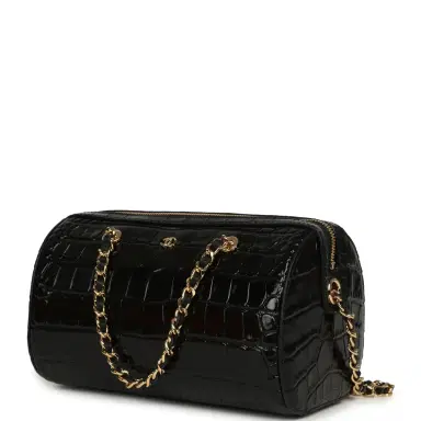 Chanel Chanel Mini Timeless Classic Barrel Bag with Chain Black Croc Embossed Calfskin Gold Hardware | Thumbnail 5