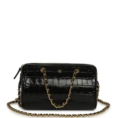 Chanel Chanel Mini Timeless Classic Barrel Bag with Chain Black Croc Embossed Calfskin Gold Hardware | Thumbnail 1