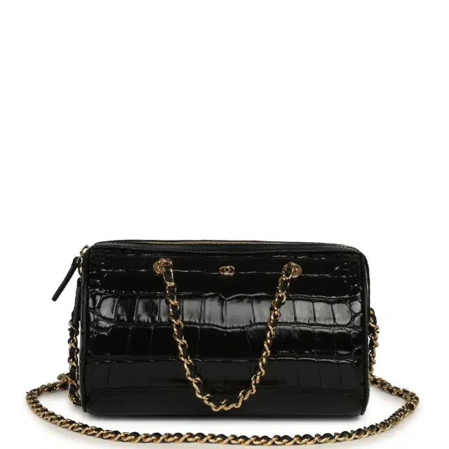 Chanel Mini Timeless Classic Barrel Bag with Chain Black Croc Embossed Calfskin Gold Hardware