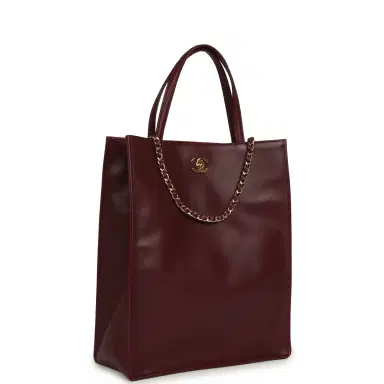 Chanel Chanel Small "Grocery Bag" with Chain Dark Burgundy Calfskin Gold Hardware | Thumbnail 2