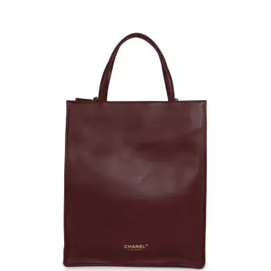 Chanel Chanel Small "Grocery Bag" with Chain Dark Burgundy Calfskin Gold Hardware | Thumbnail 4