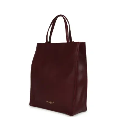 Chanel Chanel Small "Grocery Bag" with Chain Dark Burgundy Calfskin Gold Hardware | Thumbnail 5