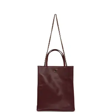 Chanel Chanel Small "Grocery Bag" with Chain Dark Burgundy Calfskin Gold Hardware | Thumbnail 7