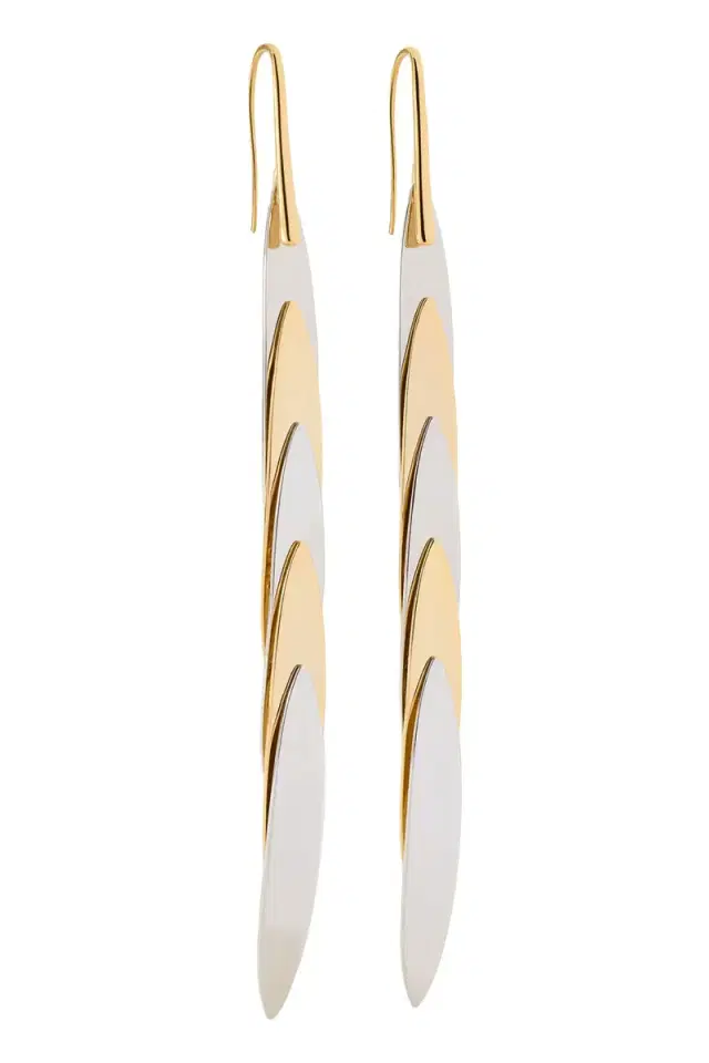 Jennifer Fisher Long Feather Drop Earrings - Silver Yellow